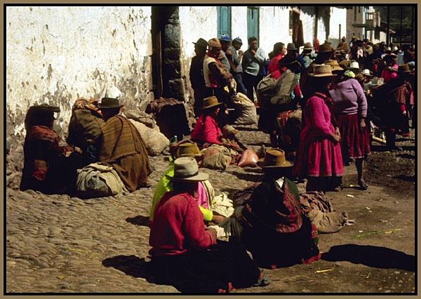 An Indian market in the Andes. Ecuador.