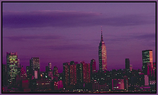 The skyline of Manhattan just after sunset. New York City.