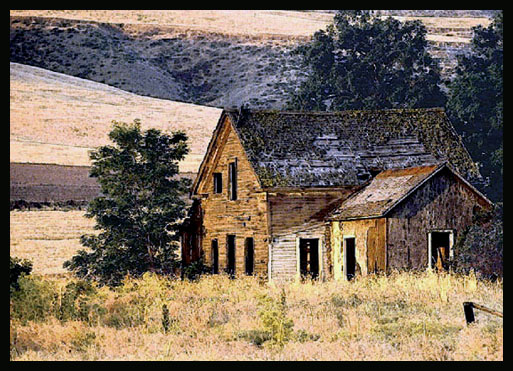 An abandoned farmhouse in Oregon. Digital manipulation. 