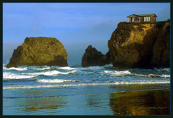 A cliff house on the California coast.