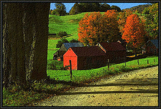 A Vermont farm in the fall. Digital manipulation.