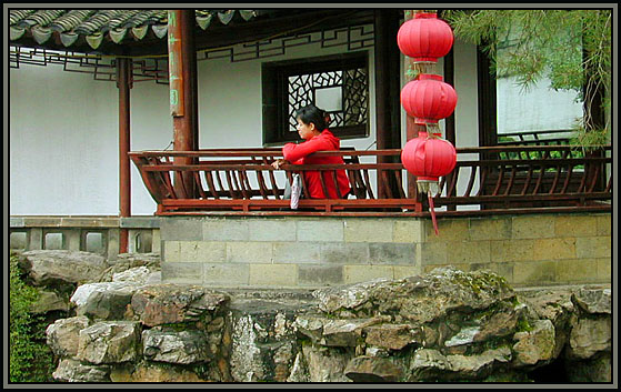 A scene in a classic garden, Suchow, China.